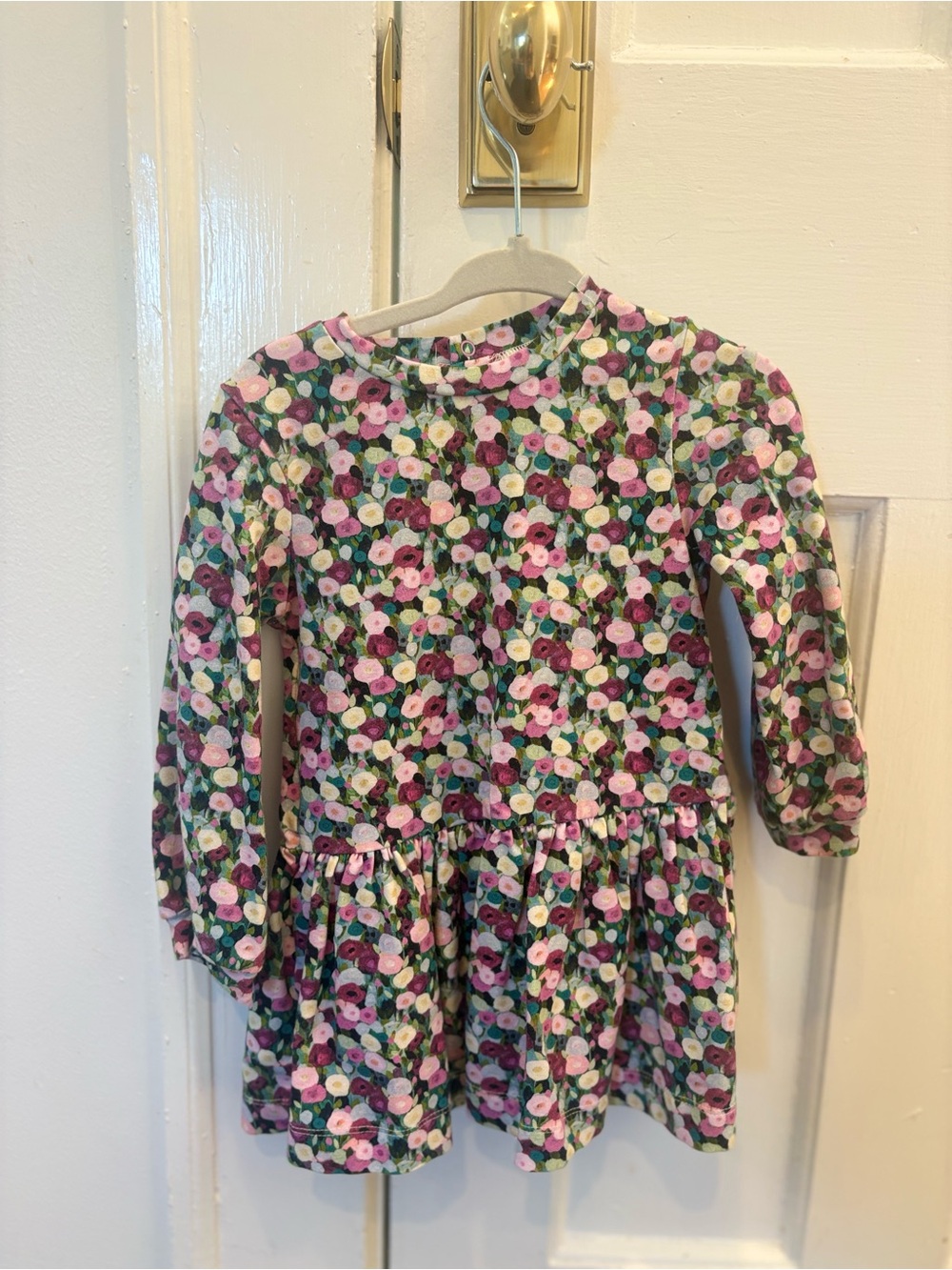 Girls' Mayoral Floral Long-Sleeve Dress Drop Waist- Pink & Green 18m